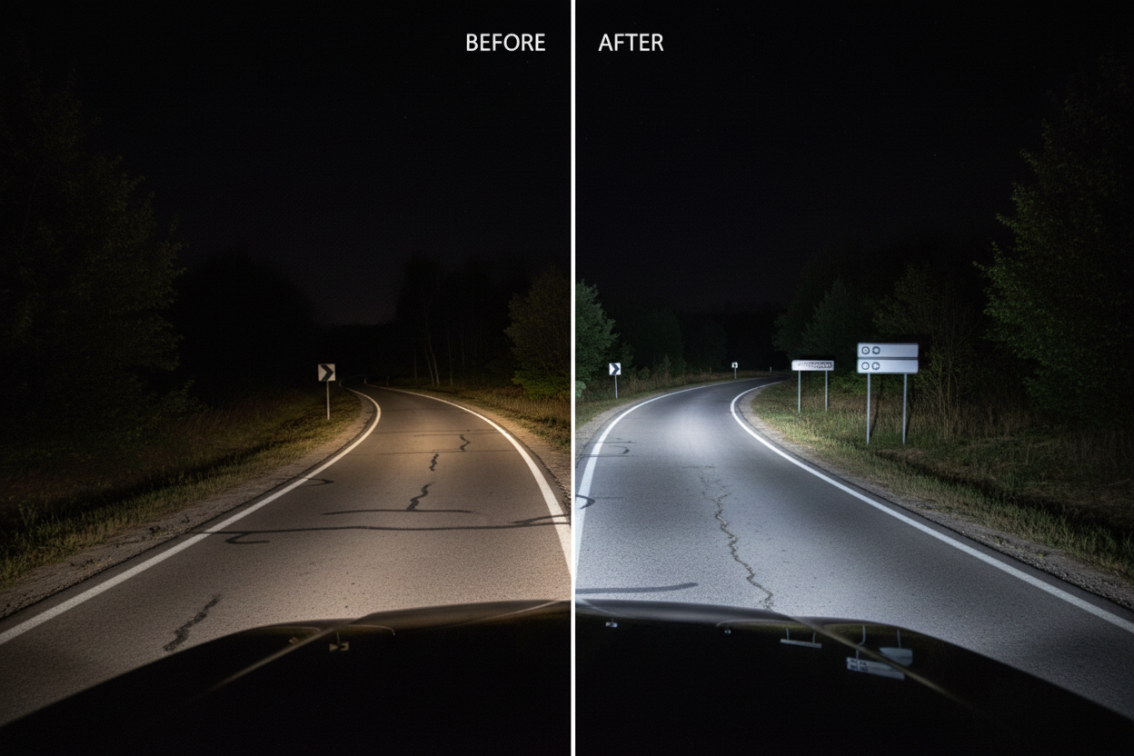 Сравнение халоген vs LED — до 300% повече светлина