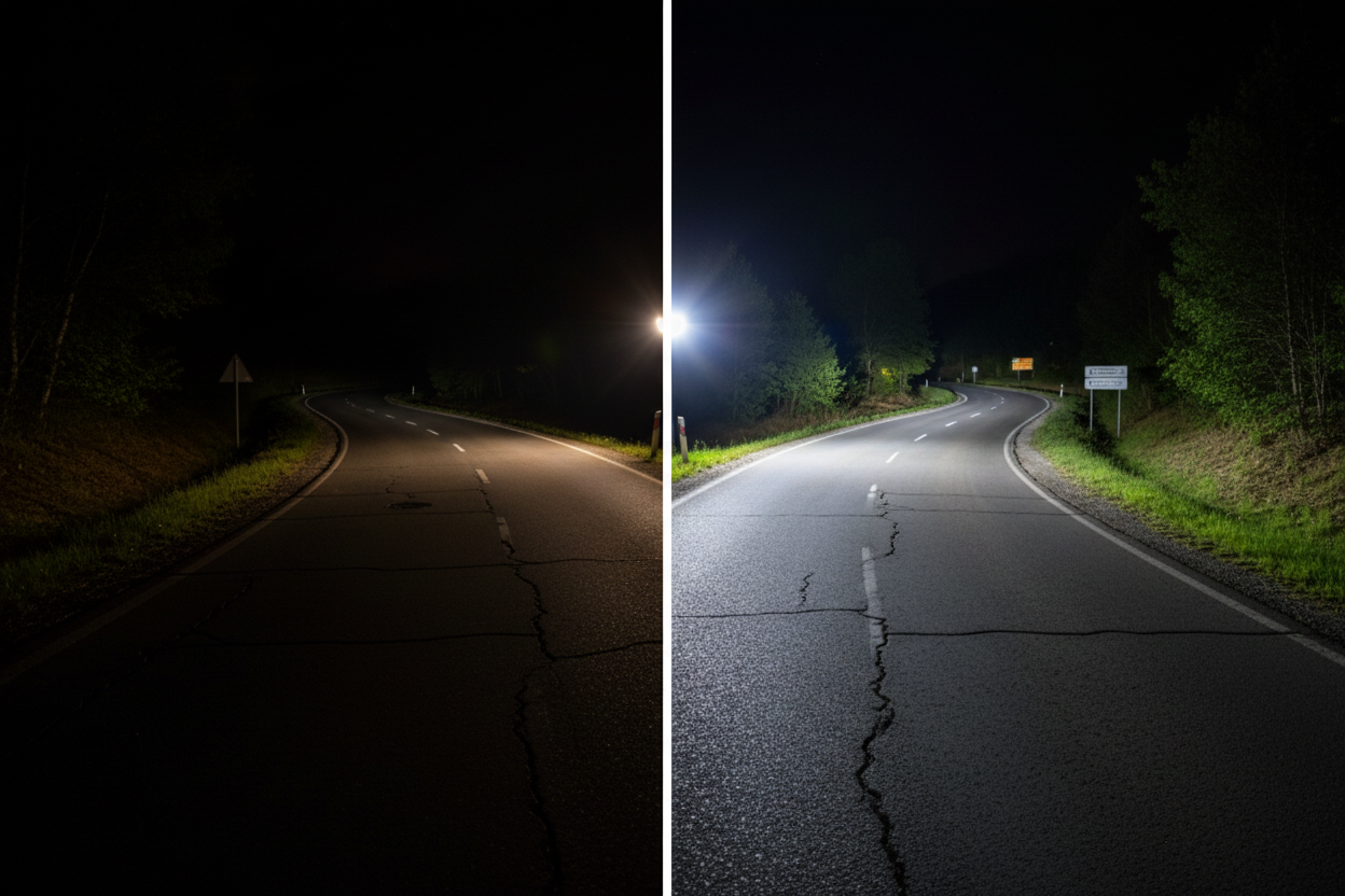 Сравнение халоген vs LED CANBUS H8 — повече светлина