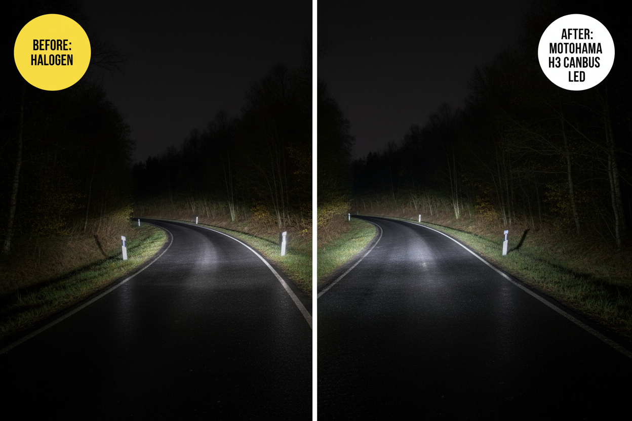 Сравнение халоген vs LED CANBUS H3