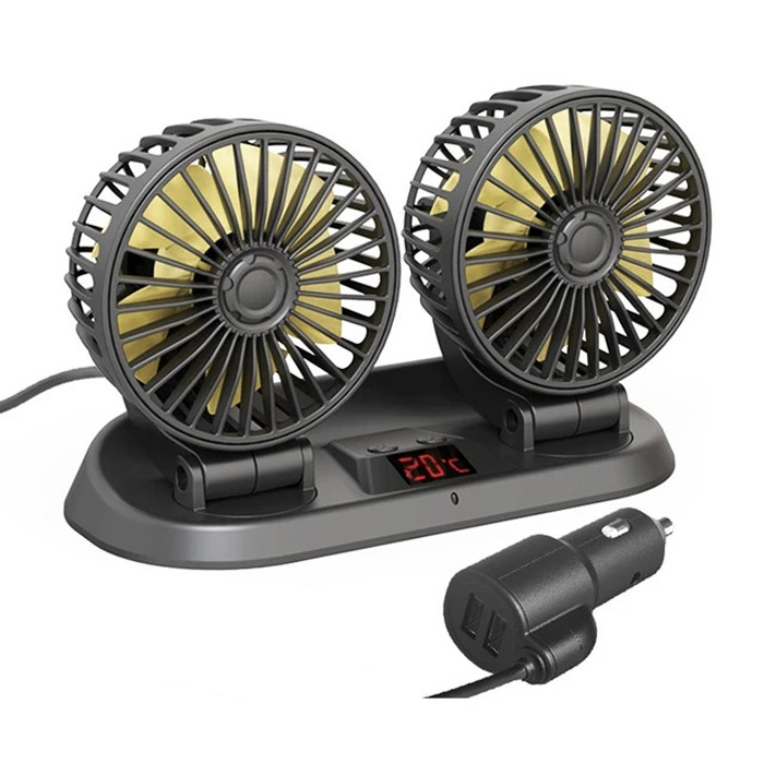 Двоен автомобилен вентилатор PG120 – 12-24V, 360°, LED температура