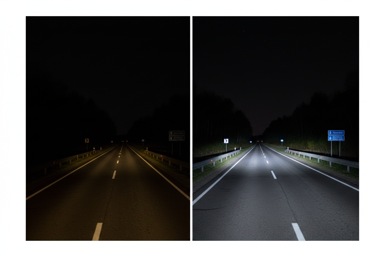 Сравнение халоген vs LED — до 300% повече светлина