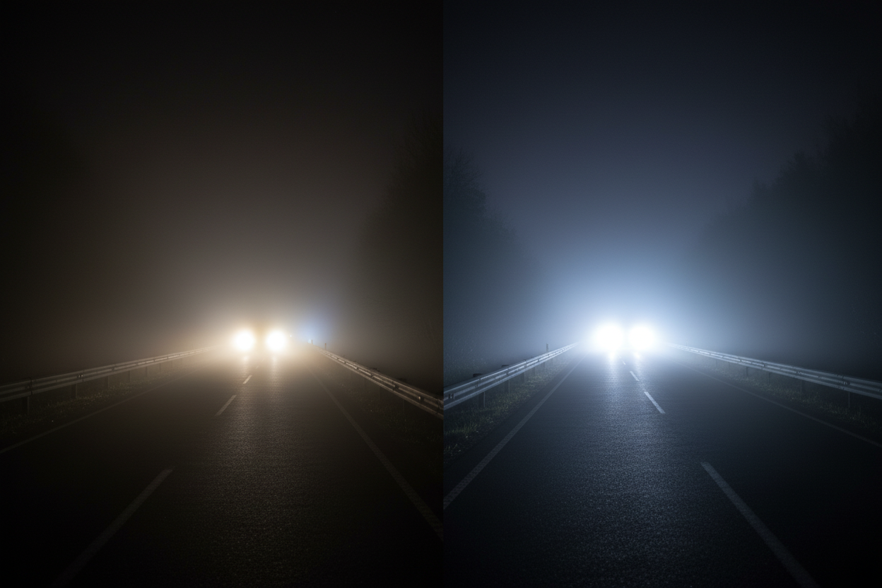 Сравнение халоген vs LED — до 300% повече светлина в мъгла