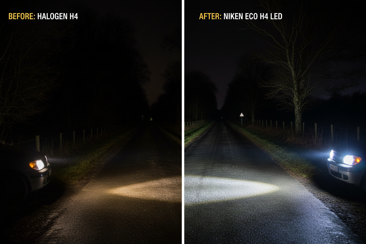 Сравнение халоген vs NIKEN ECO LED H4