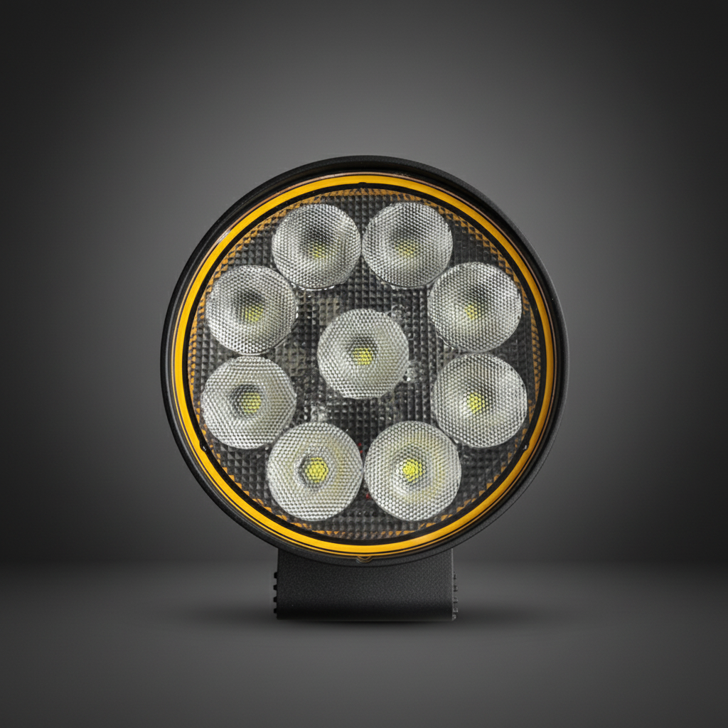 Кръгла LED светлина на тъмен индустриален фон