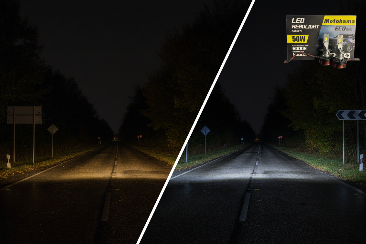 Сравнение халоген vs LED CANBUS H11 — повече светлина